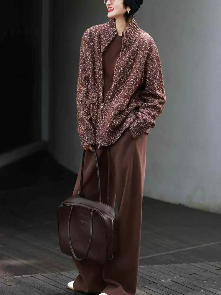 Women's Winter Fleece-Lined Brown-Tone Casual Top Fashion Blouse Shirt for Office Outfits Business Streetwear Weekend Everyday