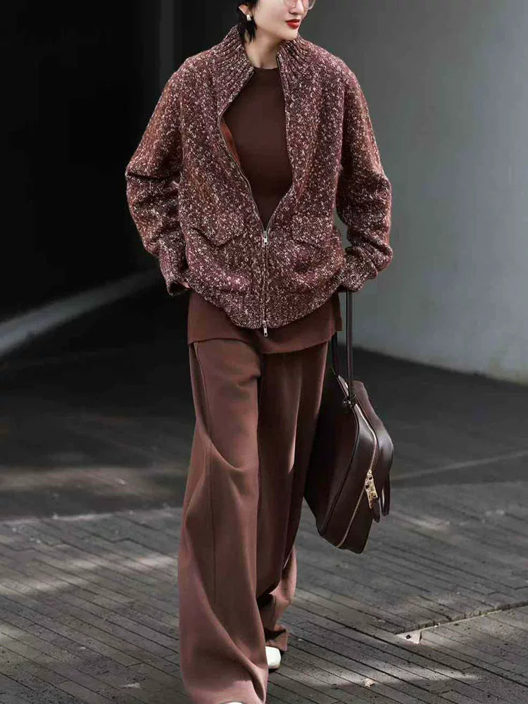 Women's Winter Fleece-Lined Brown-Tone Casual Top Fashion Blouse Shirt for Office Outfits Business Streetwear Weekend Everyday