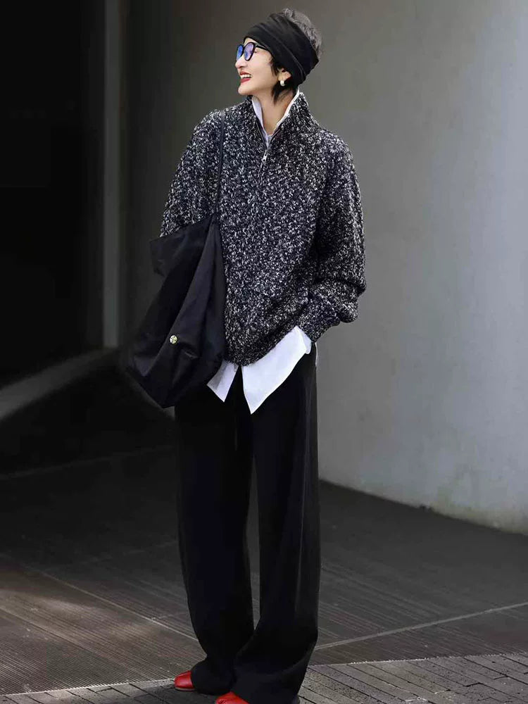Women's Winter Straight Black Grey Knit Workwear Fleece-Lined Casual Crop Suit Set Matching for Date Night Travel Party Weekend Everyday