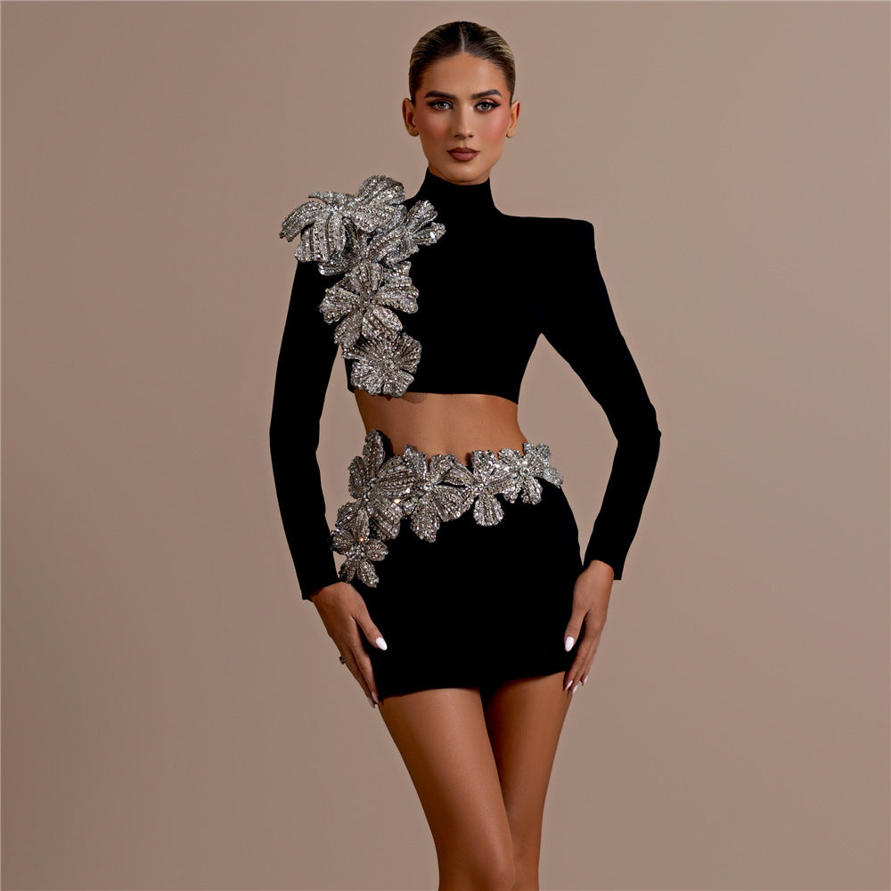 Women's Mock Neck Bodycon Long Sleeve Two-Piece Set for Office Workwear Wedding Guest Business Casual Travel Weekend At Home