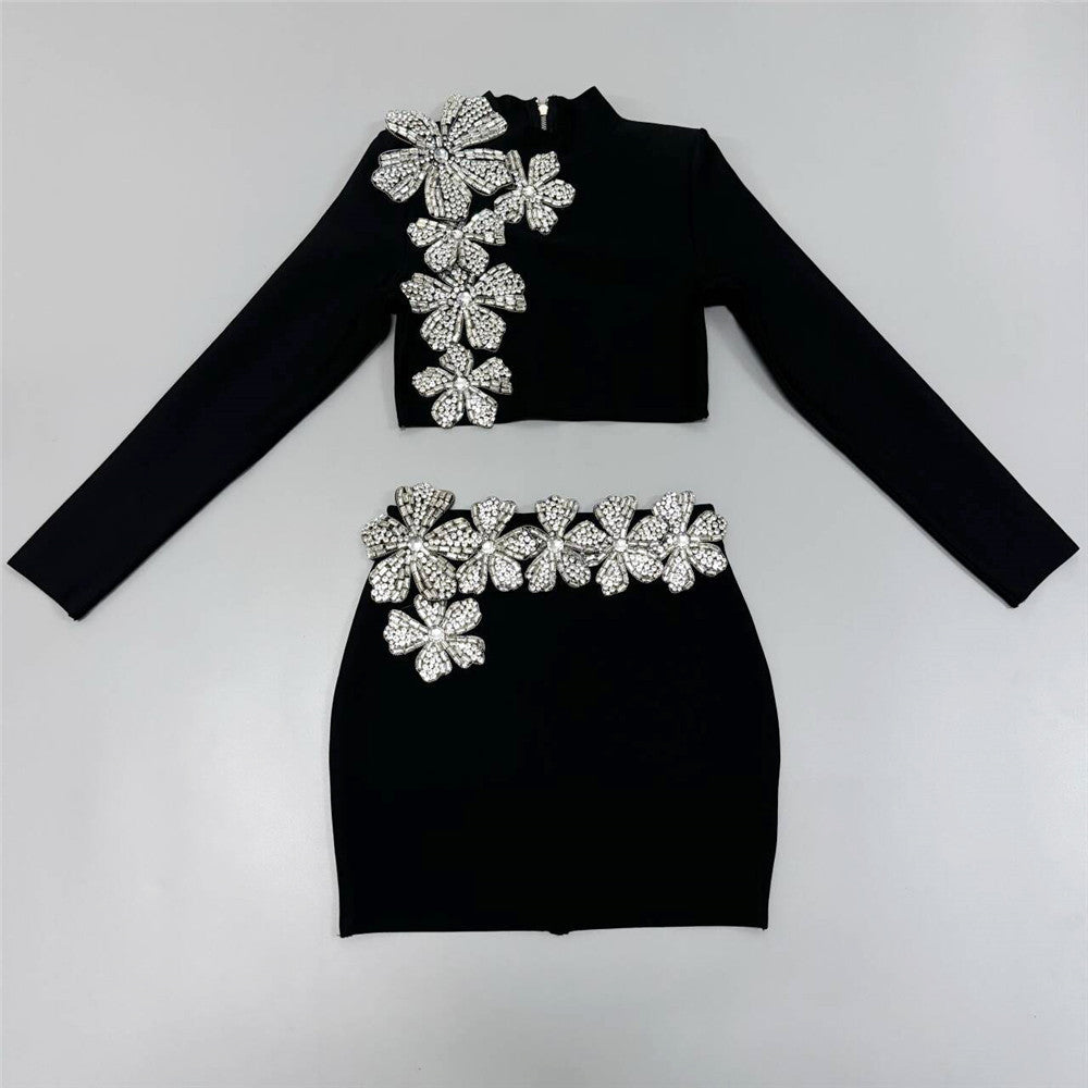 Women's Mock Neck Bodycon Long Sleeve Two-Piece Set for Office Workwear Wedding Guest Business Casual Travel Weekend At Home