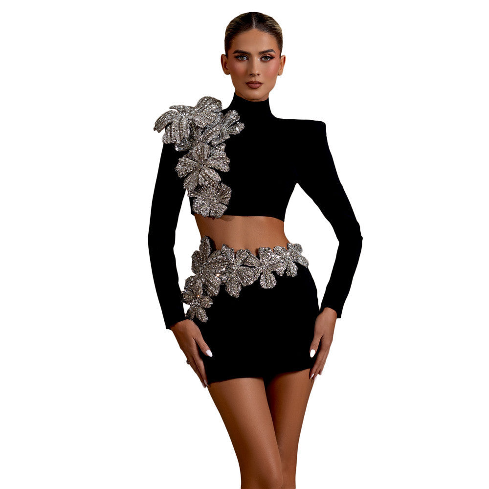 Women's Mock Neck Bodycon Long Sleeve Two-Piece Set for Office Workwear Wedding Guest Business Casual Travel Weekend At Home