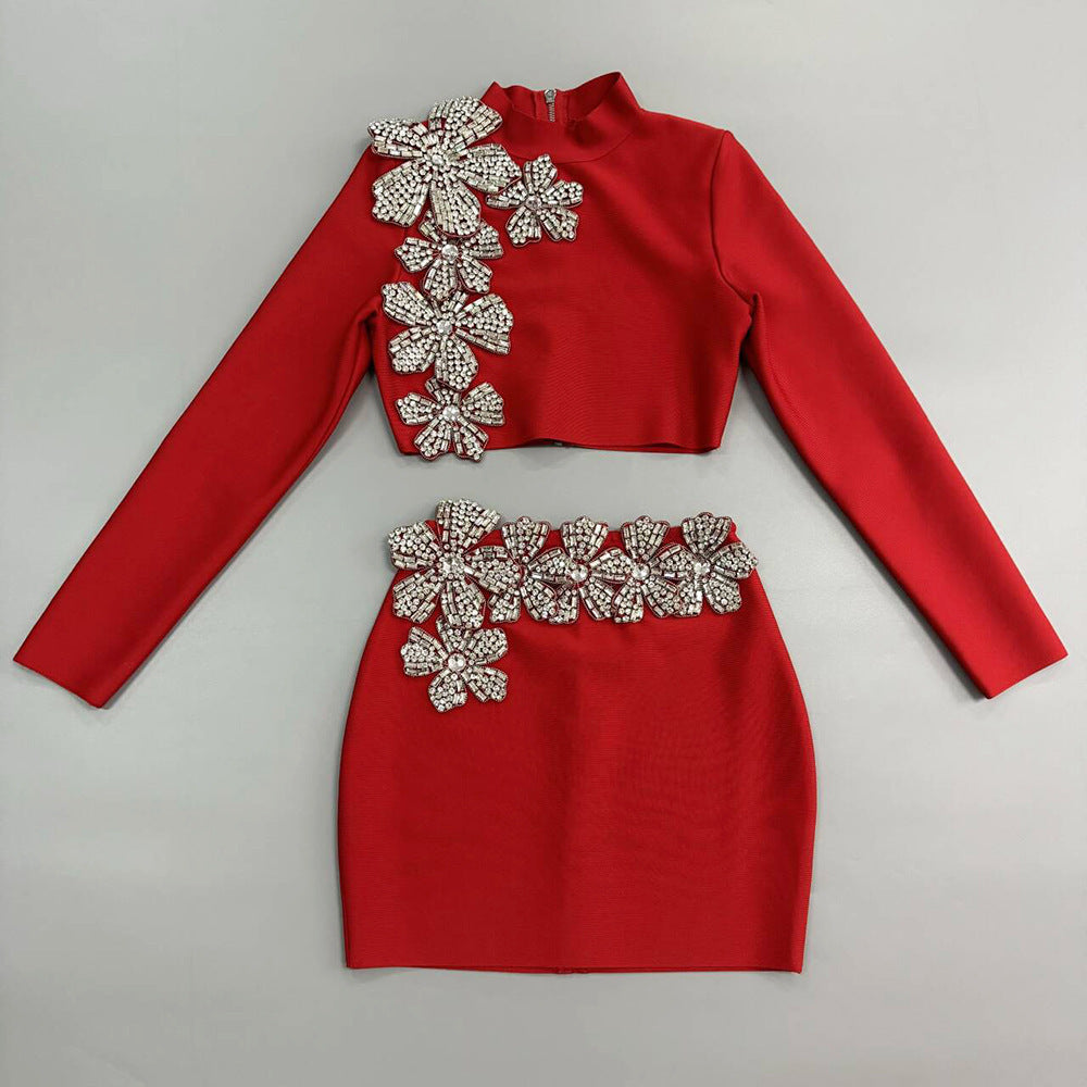 Women's Mock Neck Bodycon Long Sleeve Two-Piece Set for Office Workwear Wedding Guest Business Casual Travel Weekend At Home
