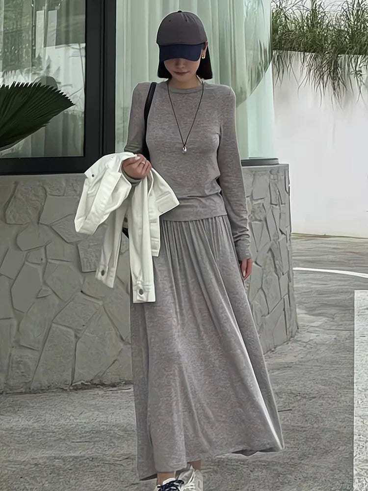 Women's Wool Knit Long Sleeve Casual Two-Piece Set for Office Workwear Wedding Guest Business Travel Weekend At Home