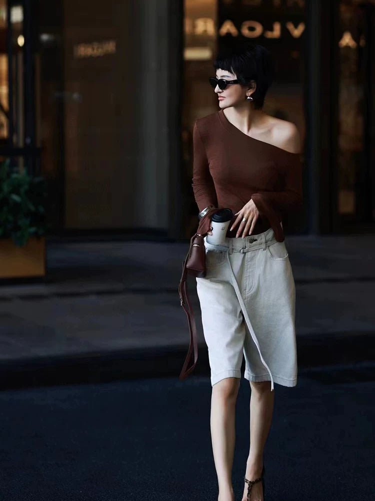 Women's Wool Long Sleeve Asymmetric Casual Sweater Knit Pullover Top for Fall Winter Spring Travel Office Everyday Date Night