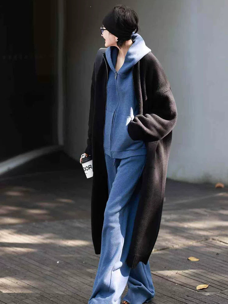 Women's Winter Hooded Casual Two-Piece Set for Office Workwear Wedding Guest Business Travel Weekend At Home