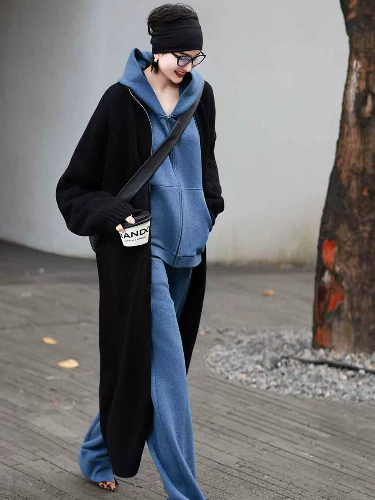 Women's Winter Hooded Casual Two-Piece Set for Office Workwear Wedding Guest Business Travel Weekend At Home