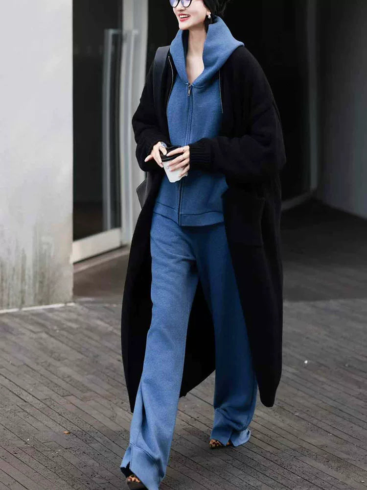 Women's Winter Hooded Casual Two-Piece Set for Office Workwear Wedding Guest Business Travel Weekend At Home
