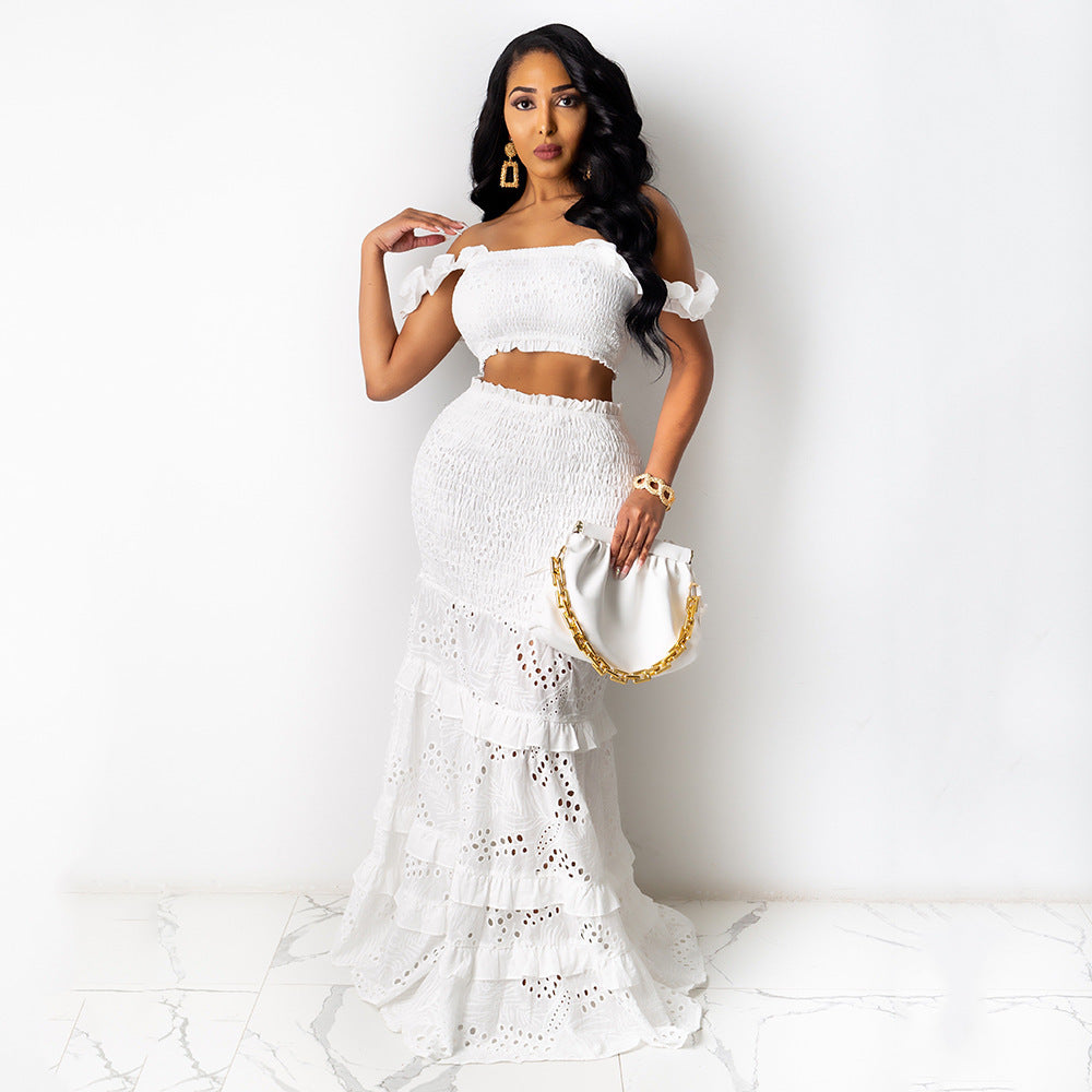Women's Lace Bodycon Mermaid Maxi Two-Piece Set for Office Workwear Wedding Guest Business Casual Travel Weekend At Home