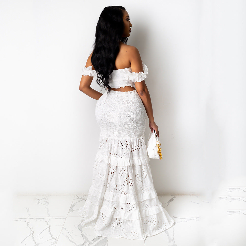 Women's Lace Bodycon Mermaid Maxi Two-Piece Set for Office Workwear Wedding Guest Business Casual Travel Weekend At Home