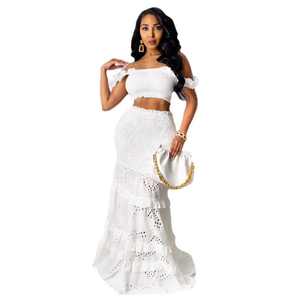 Women's Lace Bodycon Mermaid Maxi Two-Piece Set for Office Workwear Wedding Guest Business Casual Travel Weekend At Home
