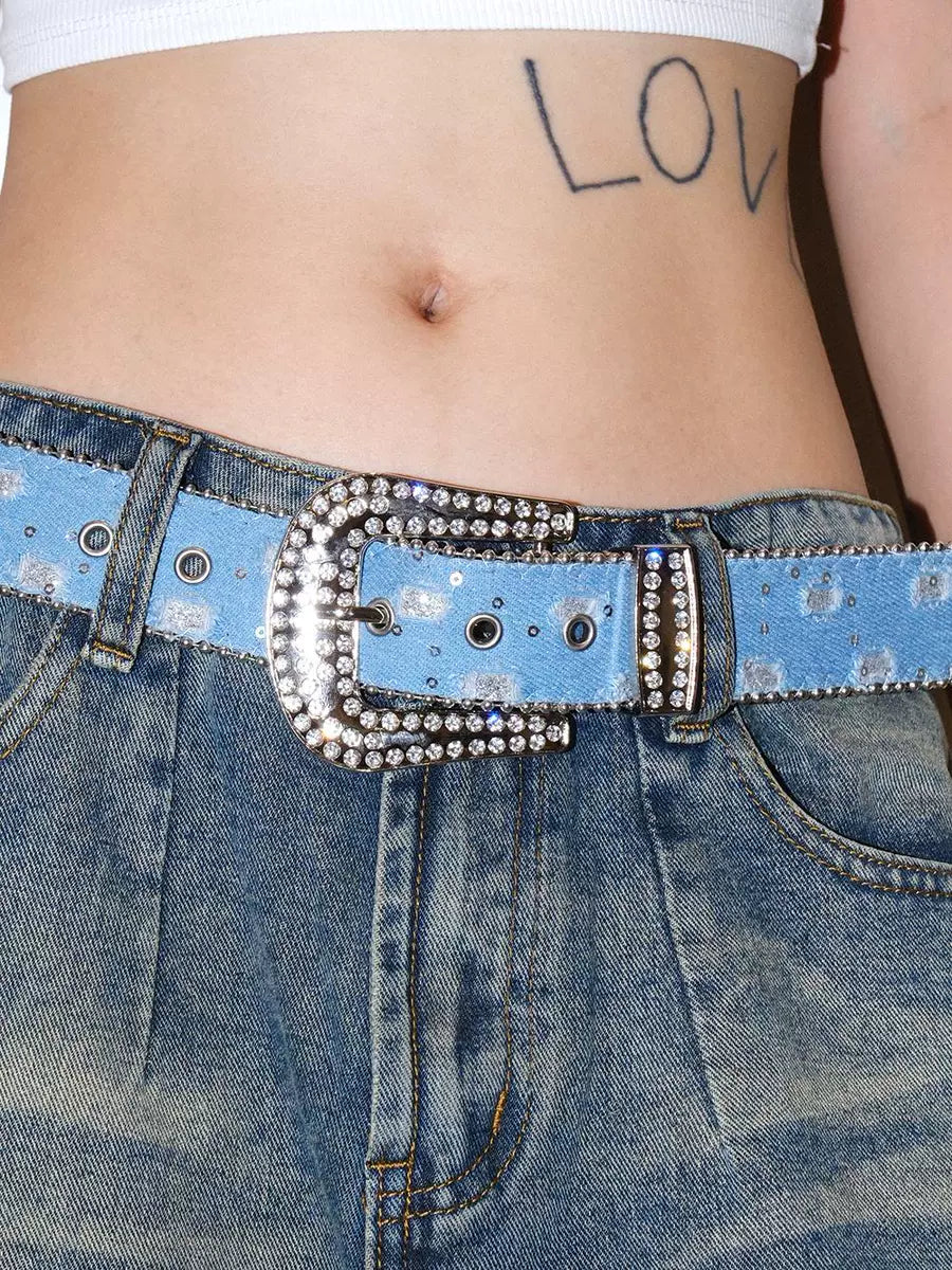 Women's Y2k Streetwear American-style Western Studded Glitter Crystal Retro Waist Belt Gift Party Designer