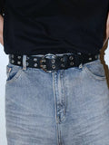 Women's Punk Adjustable Studded Metal Double-breasted No-hole Belt Dark Waist Gift Party Designer