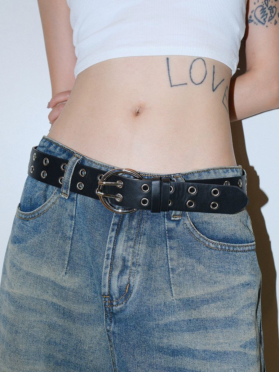 Women's Punk Adjustable Studded Metal Double-breasted No-hole Belt Dark Waist Gift Party Designer