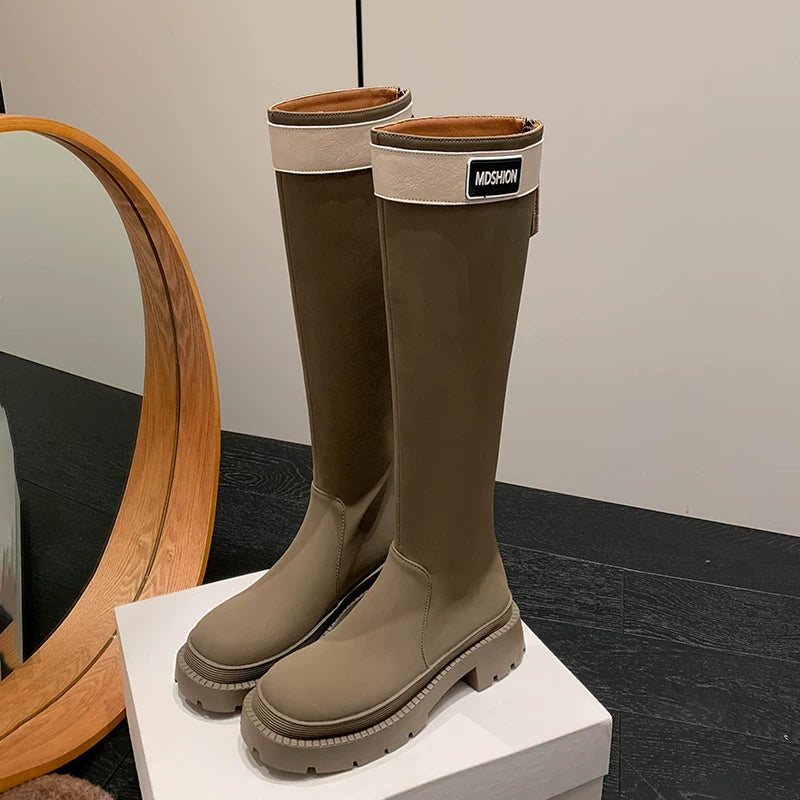 Women's Chunky Sole Petite Lift Tweed-Style Tall Riding Boots for Fall Outfits Streetwear Winter Office and Weekend Everyday Wear