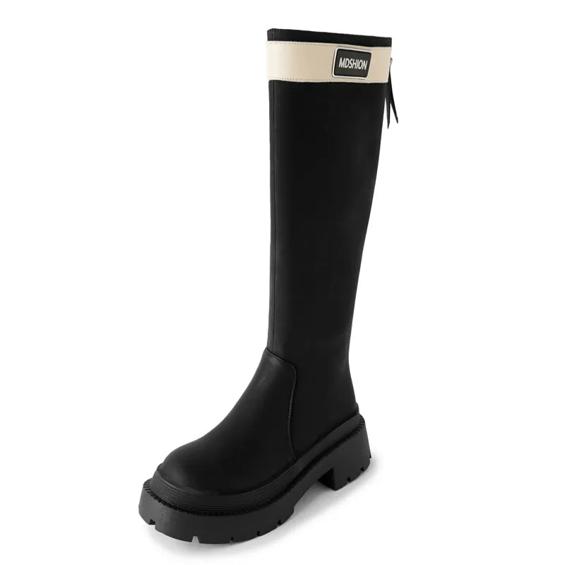 Women's Chunky Sole Petite Lift Tweed-Style Tall Riding Boots for Fall Outfits Streetwear Winter Office and Weekend Everyday Wear
