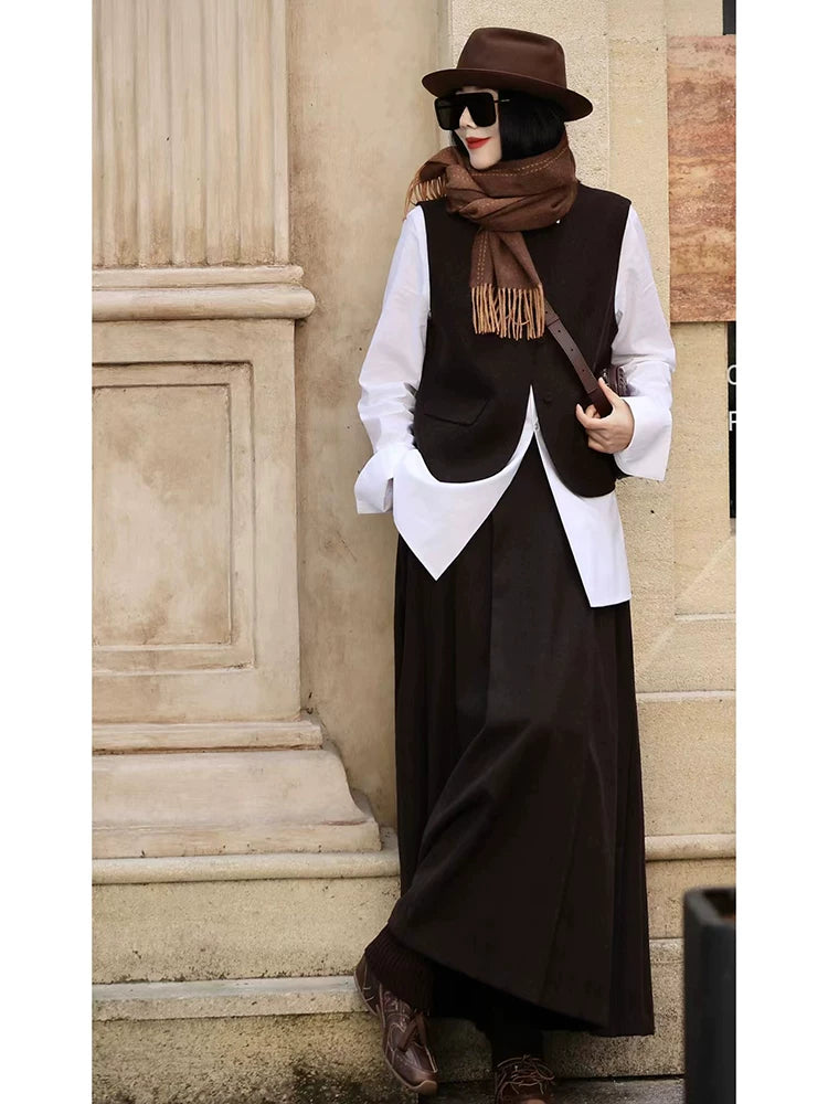 Women's Vest Thickened High-Waist Fleece-Lined Three-Piece Set Outfit for Office Workwear Wedding Guest Business Casual Travel Weekend At Home