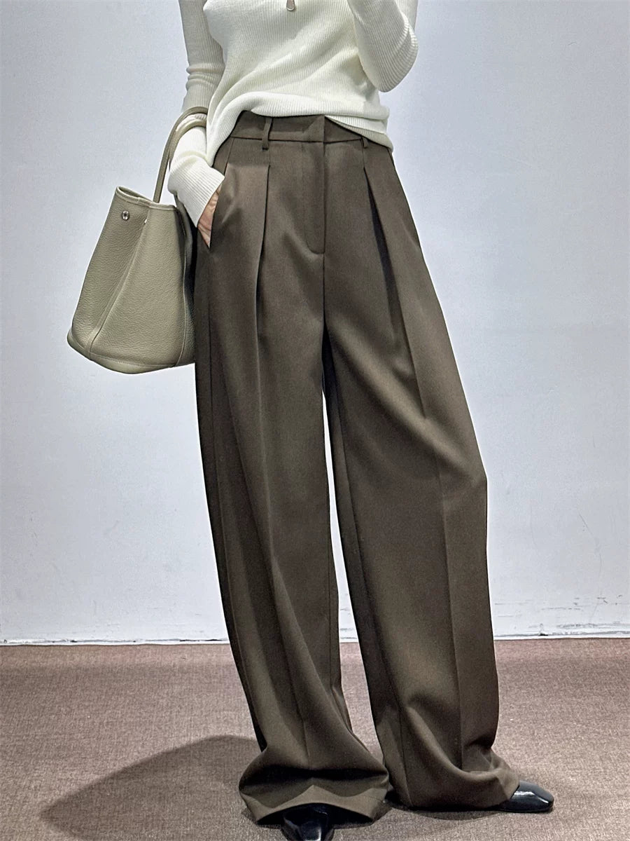 Women's Fall Winter Workwear High-Waist Oversized Quiet-Luxury Wide-Leg Pants for Office Outfits Business Casual Travel Comfort Weekend Everyday