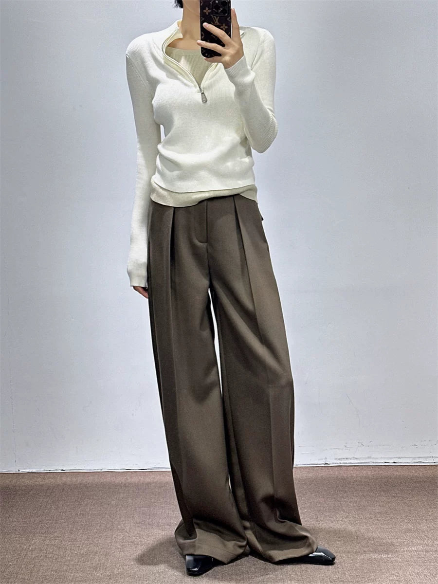 Women's Fall Winter Workwear High-Waist Oversized Quiet-Luxury Wide-Leg Pants for Office Outfits Business Casual Travel Comfort Weekend Everyday