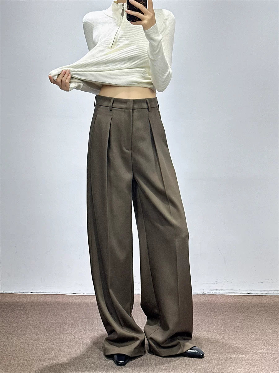 Women's Fall Winter Workwear High-Waist Oversized Quiet-Luxury Wide-Leg Pants for Office Outfits Business Casual Travel Comfort Weekend Everyday