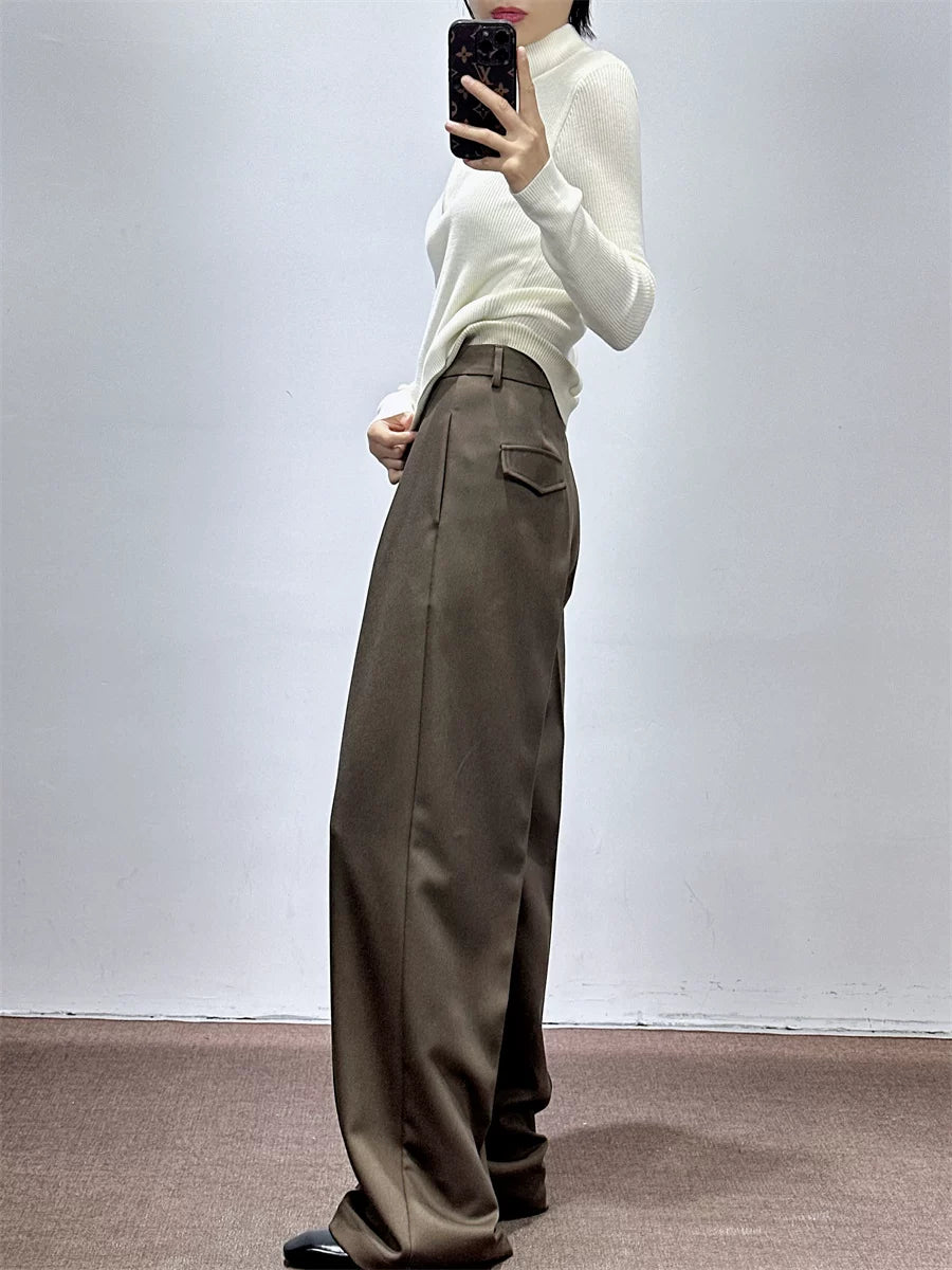 Women's Fall Winter Workwear High-Waist Oversized Quiet-Luxury Wide-Leg Pants for Office Outfits Business Casual Travel Comfort Weekend Everyday