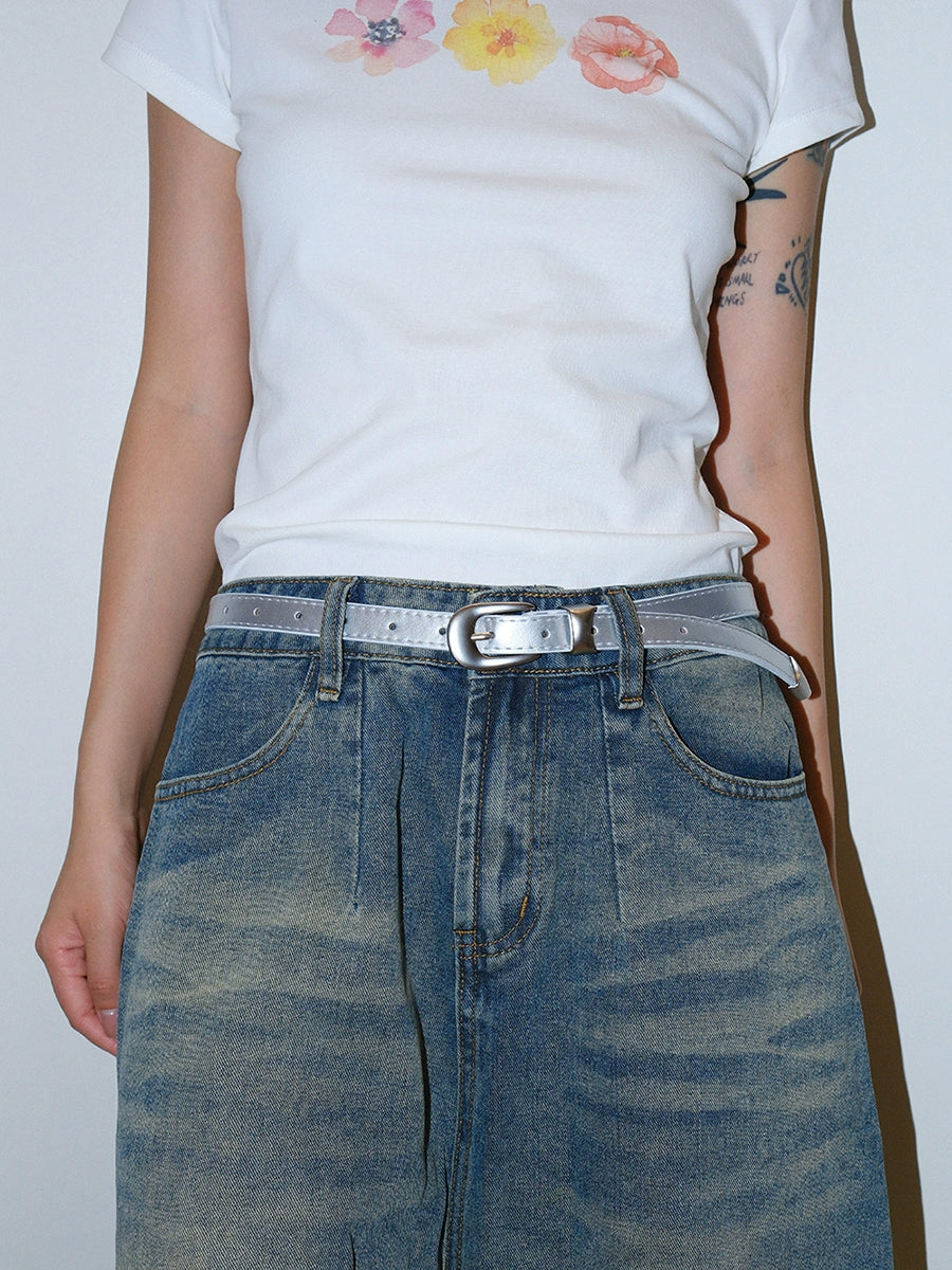 Women's Skinny Glossy Tail Buckle Waist Belt for Date Night Gift Party Versatile Designer Office Everyday