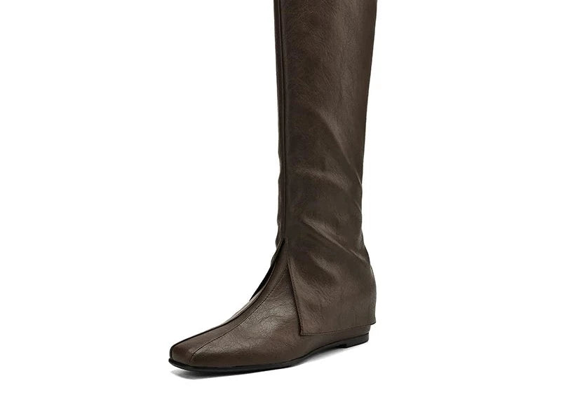 Women's Fall Winter Hidden Lift Square Toe Slim-fit British-style Tube Boots for Office and Weekend Streetwear Everyday Wear Slimming