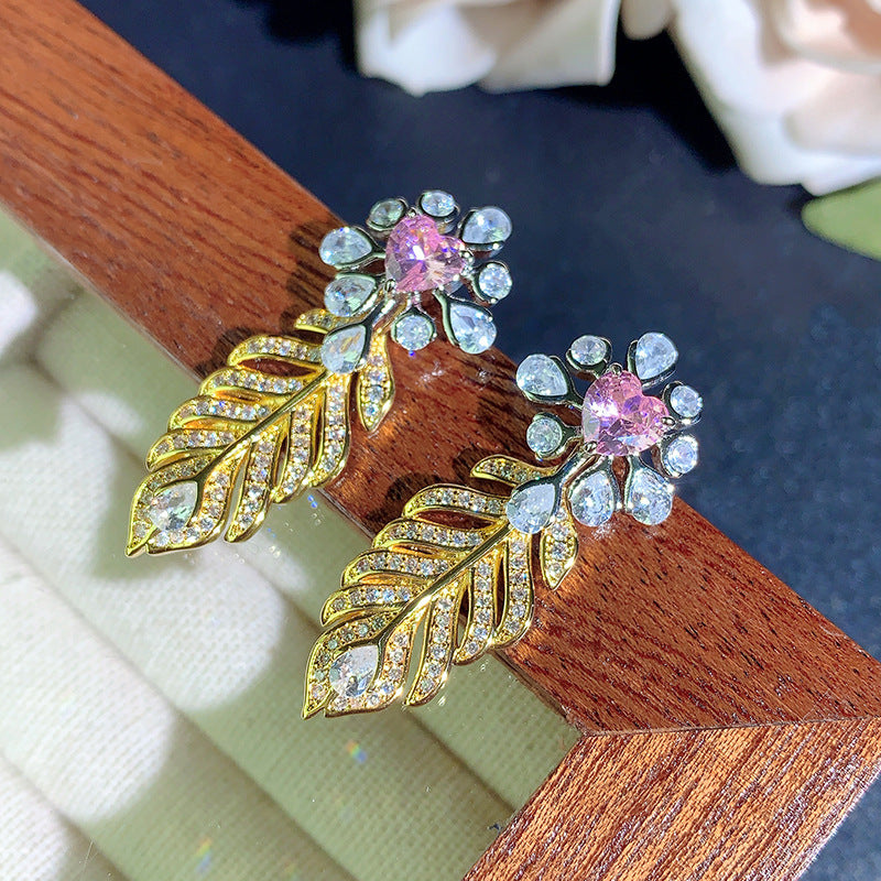 Cubic zirconia floral stud earrings by Yoshan, detail view 2