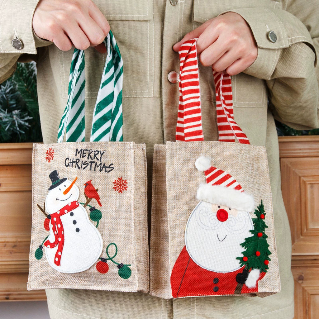 Santa and Snowman Christmas Gift Bags, Festive Candy Holder and Small Present Bags for Holiday Gifting