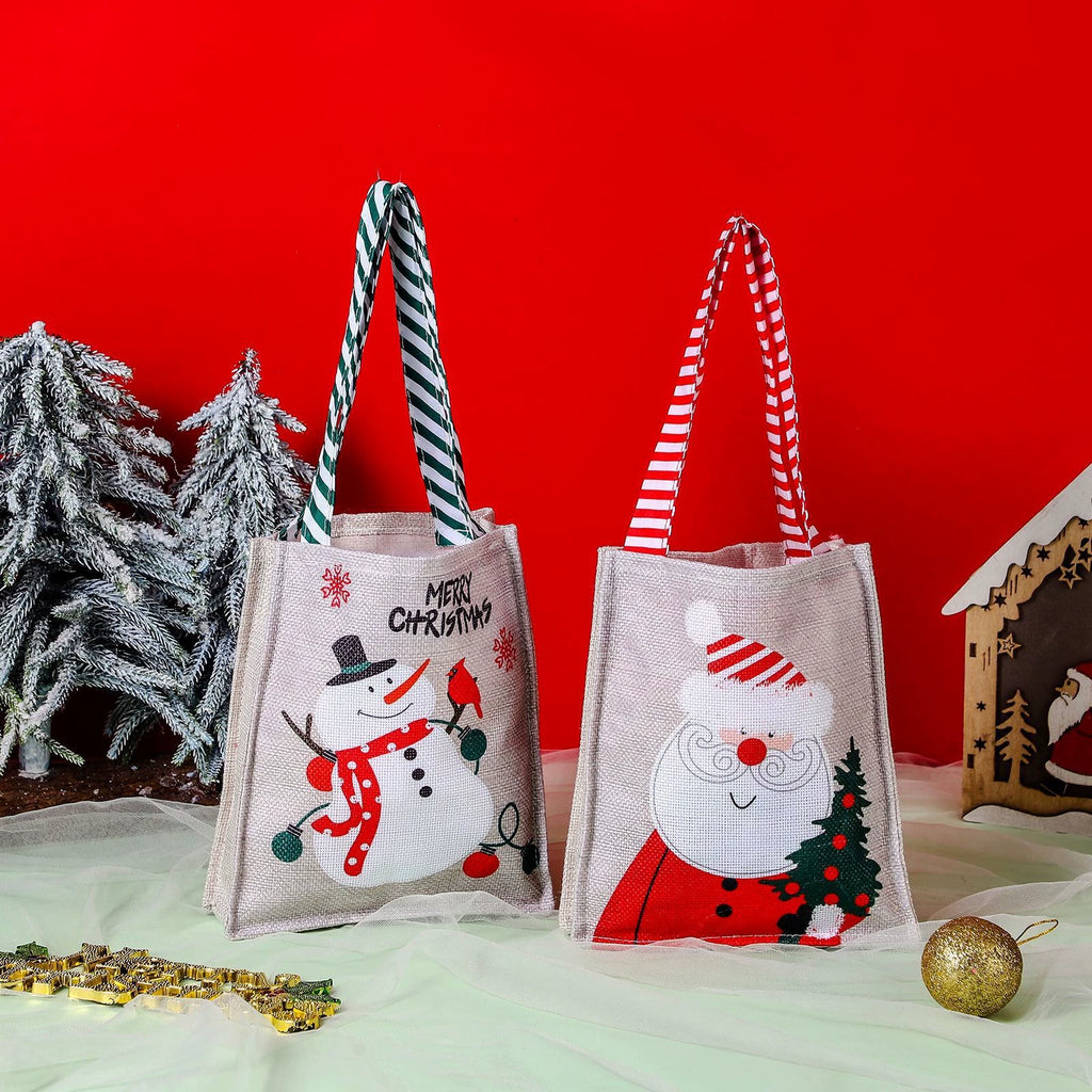 Santa and Snowman Christmas Gift Bags, Festive Candy Holder and Small Present Bags for Holiday Gifting
