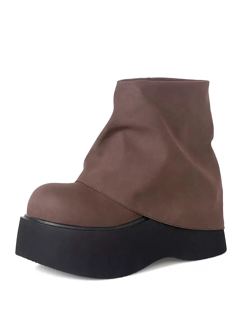 Women's Chunky Sole Leather Wedge Lift Tube Boots for Fall Outfits Streetwear Winter Office and Weekend Everyday Wear