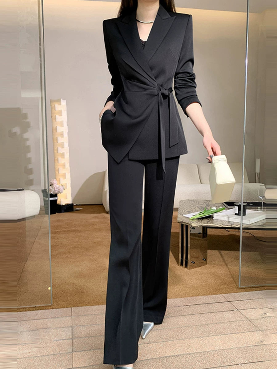 Women's White Office Lace-up Tweed-style Evening Business Suit Set Blazer Work Interview