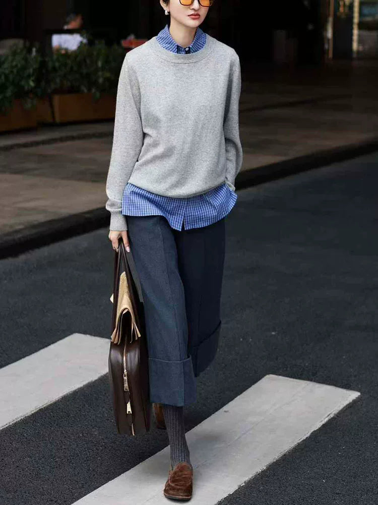 Women's Grey Casual Three-Piece Set Outfit for Office Workwear Wedding Guest Business Travel Weekend At Home
