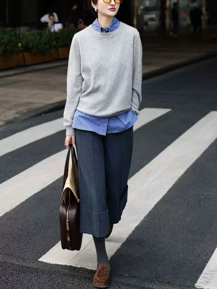 Women's Grey Casual Three-Piece Set Outfit for Office Workwear Wedding Guest Business Travel Weekend At Home