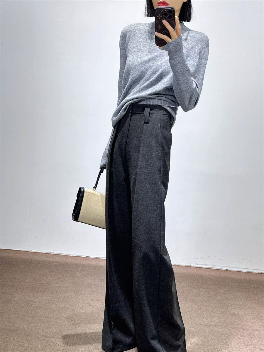 Women's Fall Winter Straight Grey Thickened Workwear High-Waist Fleece-Lined Slim-Fit Casual Coat for Cold Weather Travel Office Spring Holiday