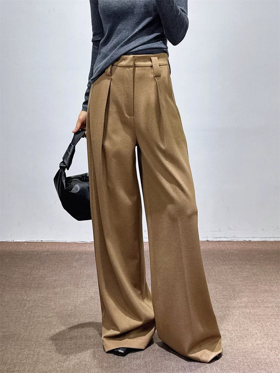 Women's Fall Winter Thickened Office Workwear Fleece-Lined Oversized Casual Wide-Leg Pants for Travel Comfort Business Weekend Everyday