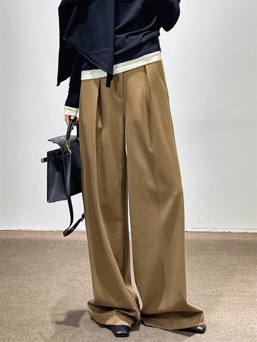 Women's Fall Winter Thickened Office Workwear Fleece-Lined Oversized Casual Wide-Leg Pants for Travel Comfort Business Weekend Everyday