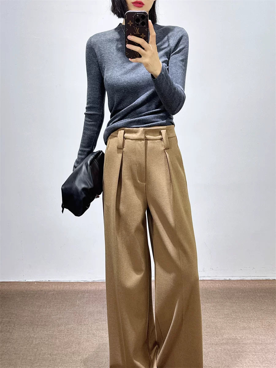 Women's Fall Winter Thickened Office Workwear Fleece-Lined Oversized Casual Wide-Leg Pants for Travel Comfort Business Weekend Everyday