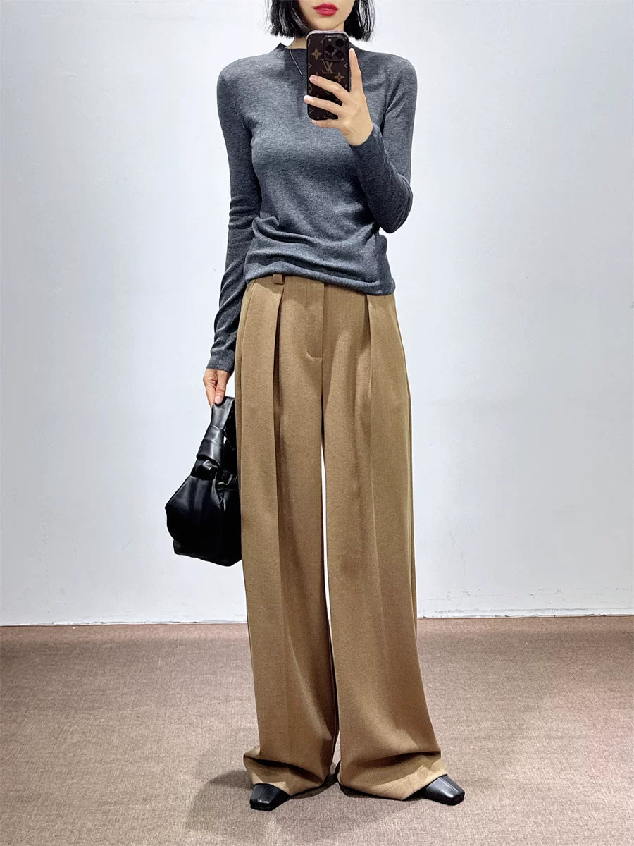 Women's Fall Winter Thickened Office Workwear Fleece-Lined Oversized Casual Wide-Leg Pants for Travel Comfort Business Weekend Everyday