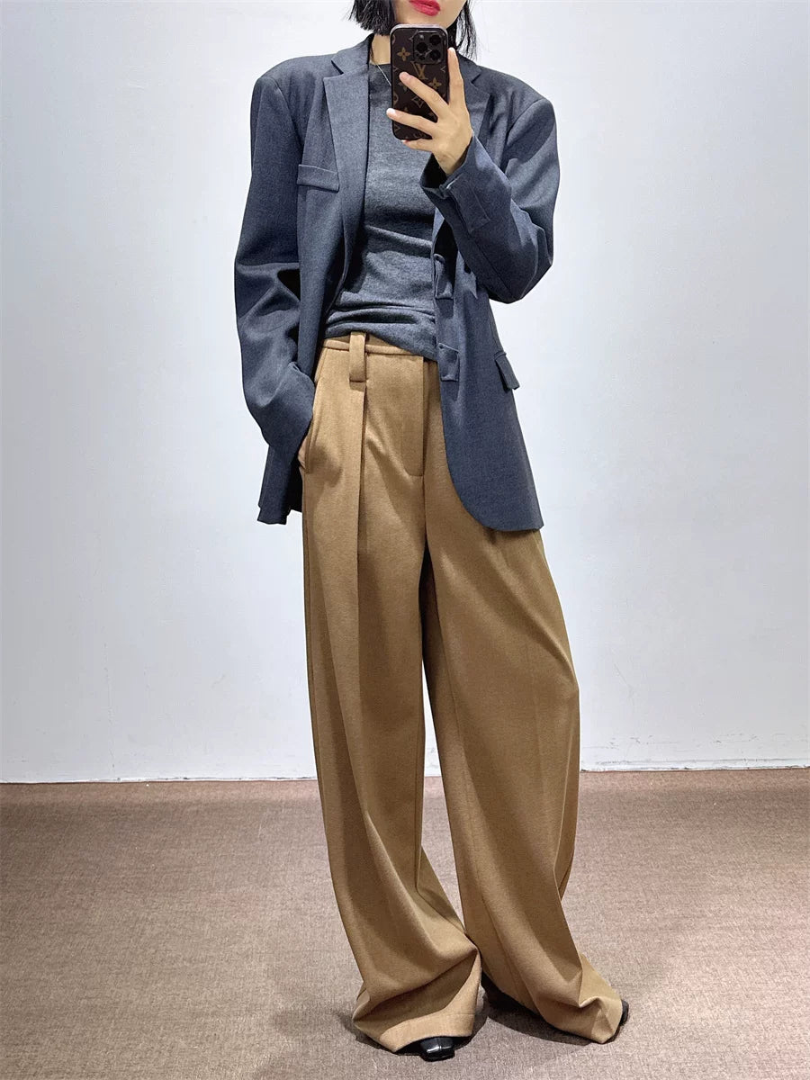 Women's Fall Winter Thickened Office Workwear Fleece-Lined Oversized Casual Wide-Leg Pants for Travel Comfort Business Weekend Everyday