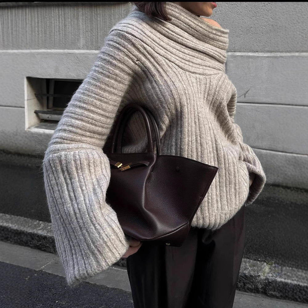 Women's Minimalist Fall Winter Oversized Long Sleeve Sweater Knit Pullover Top for Casual Outfits Spring Travel Office Everyday Date Night
