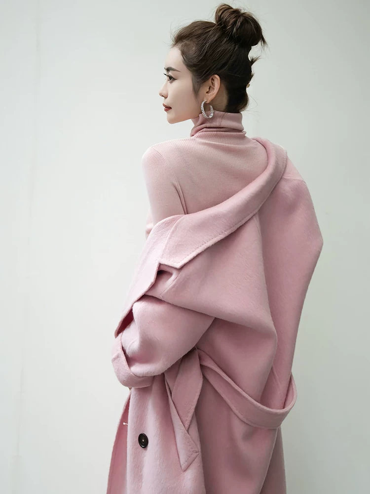 Women's Turtleneck Winter Pink Knit High-Waist Two-Piece Set for Office Workwear Wedding Guest Business Casual Travel Weekend At Home