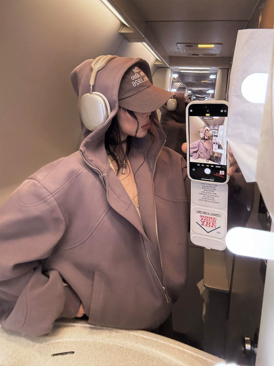 Women's Oversized Slim-fit Cropped Casual Hoodie Cardigan Open-front Sweatshirt Jacket for Office Outfits Fall Spring Travel Slimming Everyday Date Night