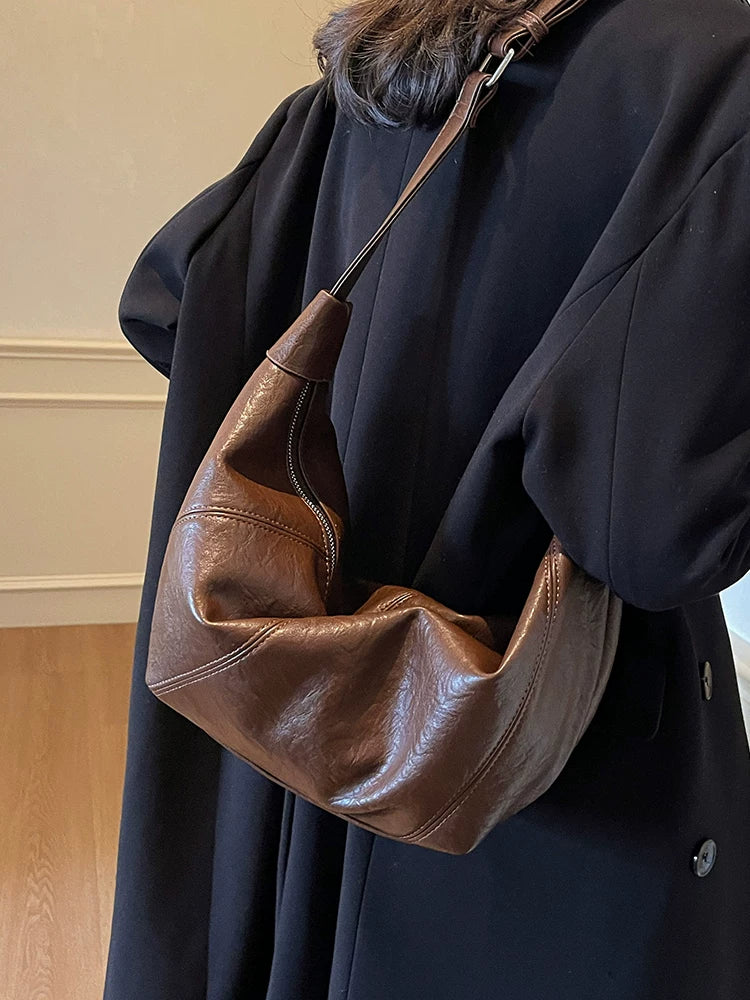 Women's Large-capacity Waxed Winter Retro Dumpling Bag Soft Crossbody Purse Work Travel Everyday Purse
