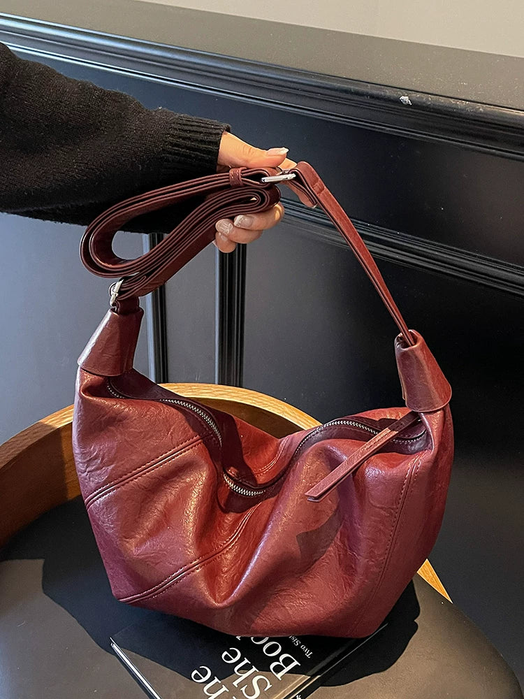 Women's Large-capacity Waxed Winter Retro Dumpling Bag Soft Crossbody Purse Work Travel Everyday Purse