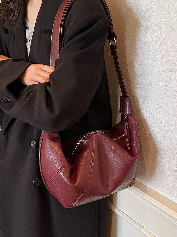 Women's Large-capacity Waxed Winter Retro Dumpling Bag Soft Crossbody Purse Work Travel Everyday Purse