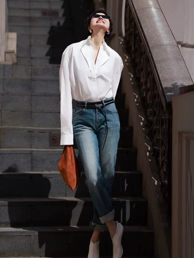 Women's White Office Long Sleeve Workwear Shirt for Casual Streetwear Business Weekend Everyday Date Night