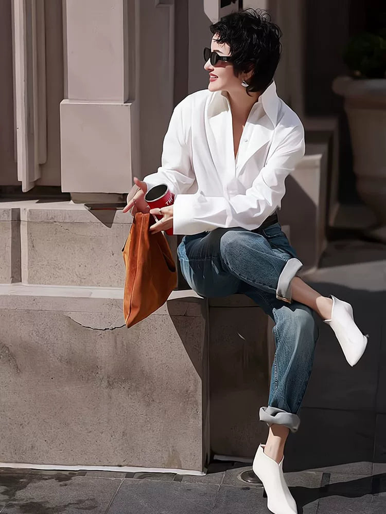 Women's White Office Long Sleeve Workwear Shirt for Casual Streetwear Business Weekend Everyday Date Night