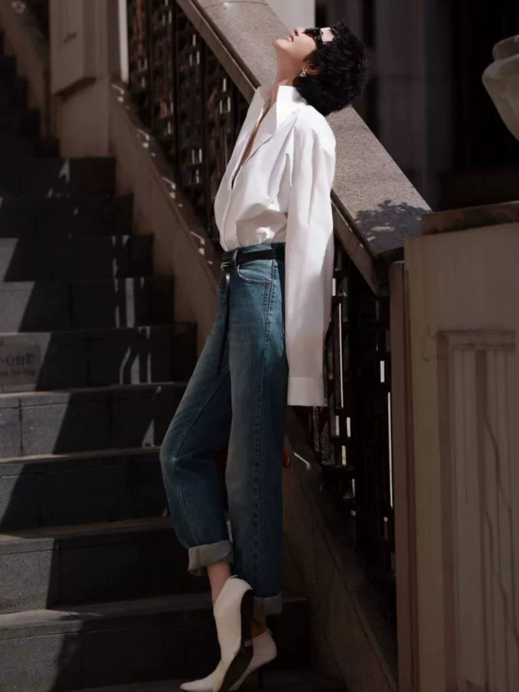 Women's White Office Long Sleeve Workwear Shirt for Casual Streetwear Business Weekend Everyday Date Night