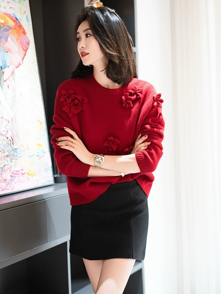 Women's Floral Sweater Knit Pullover Top for Fall Winter Spring Travel Office Everyday Date Night